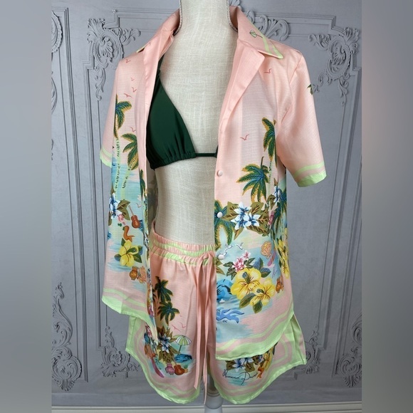 Cocomo Island Loose Fit Casual Shorts Set Single-Breasted Tropical Top - Picture 4 of 16